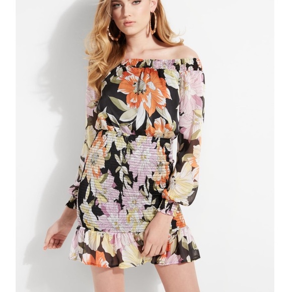 GUESS Gabby Off-The-Shoulder Smocked Dress SZ XXL - Picture 2 of 12